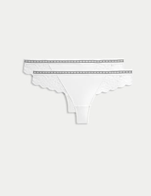 B By Boutique Womens 2pk Cleo Lace Thongs - M - White, White,Black