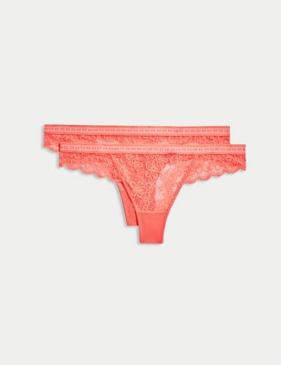 

Womens B by Boutique 2pk Cleo Lace Thongs - Sunset, Sunset