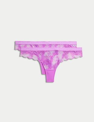 B By Boutique Womens 2pk Cleo Lace Thongs - Bright Mauve, Bright Mauve