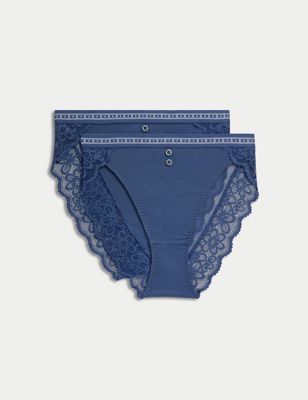 Navy Polyester Satin French Knickers 18/20 with Cream Lace Free Postage
