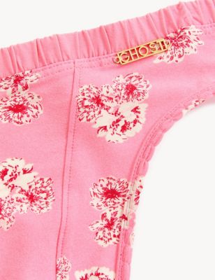 M&S X Ghost Womens Floral Print High Leg Knickers - 8 - Pink Mix, Pink Mix,Green Mix