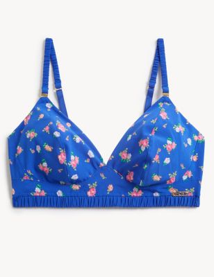 M&S X Ghost Womens Floral Print Non Wired Bralette A-E - 8A-C - Blue Mix, Blue Mix