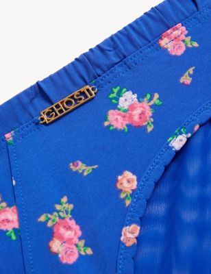 M&S X Ghost Womens Floral Print High Leg Knickers - 8 - Blue Mix, Blue Mix