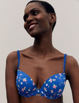 Womens M&S X Ghost Floral Print Wired Balcony Bra A-E - Blue Mix, Blue Mix