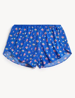 M&S X Ghost Womens Floral Print High Waisted French Knickers - 16 - Blue Mix, Blue Mix