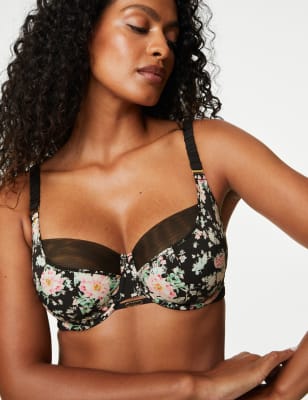 Zandra Floral Print Mesh Wired Full Cup Bra F-H