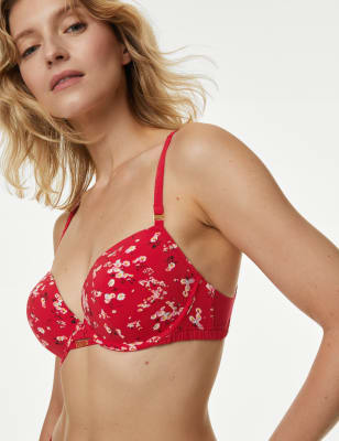 

Womens M&S X GHOST Tammy Floral Print Wired Balcony Bra A-E - Dark Red Mix, Dark Red Mix