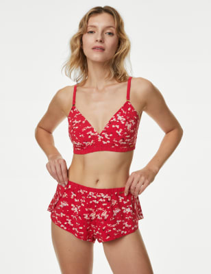 

Womens M&S X GHOST Tammy Floral High Waisted French Knickers - Dark Red Mix, Dark Red Mix