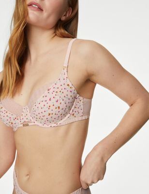 M&S X Ghost Womens Rose Print Wired Full Cup Bra (A-E) - 30A - Pink Mix, Pink Mix