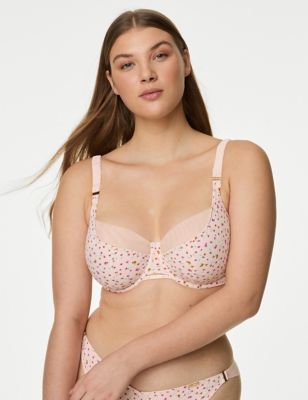 M&S X Ghost Womens Rose Print Wired Full Cup Bra (F-H) - 32G - Pink Mix, Pink Mix