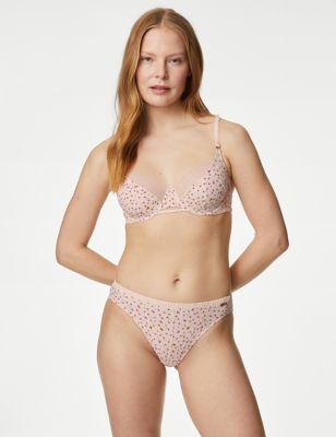M&S X Ghost Womens Rose Print High Leg Knickers - 8 - Pink Mix, Pink Mix