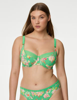 M&S X Ghost Womens Annie Print Wired Full Cup Bra (F-H) - 30H - Green Mix, Green Mix