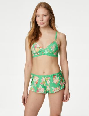 

Womens M&S X GHOST Annie Print High Waisted French Knickers - Green Mix, Green Mix