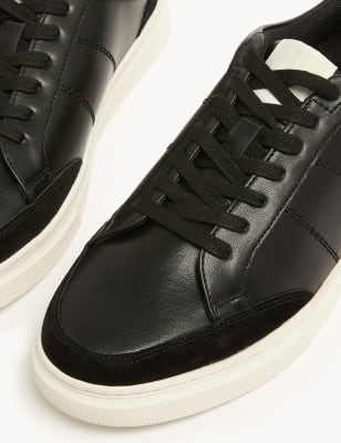 

Mens M&S Collection Leather Lace-Up Trainers - Black Mix, Black Mix