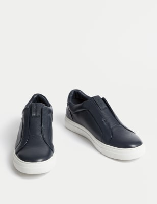 Navy Leather Trainers