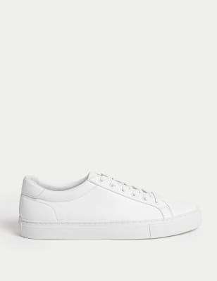 M&S Mens Lace Up Trainers - 7 - White, White