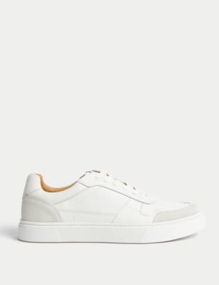 Autograph Men's Leather Lace Up Trainers with Freshfeet - 6 - White, White