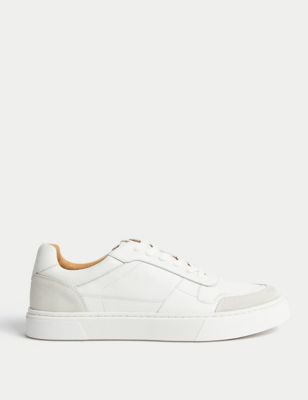 Autograph Mens Leather Lace Up Trainers with Freshfeet - 6 - White, White