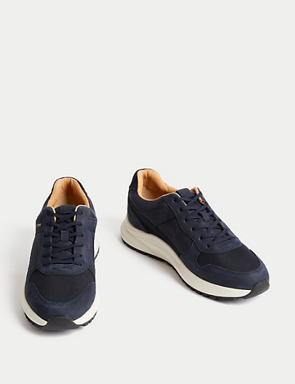 Navy Leather Trainers