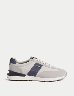 Jaeger Men's Leather Lace Up Trainers - 6 - White Mix, White Mix,Navy