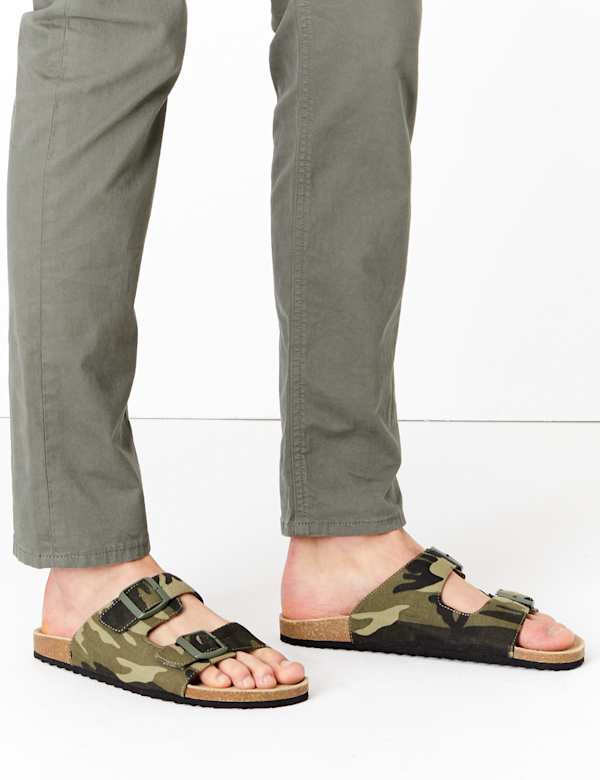 Canvas Camo Print Double Buckle Sandals