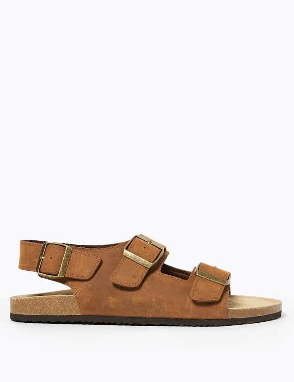 Leather Double Buckle Sandals
