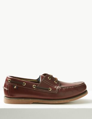 Extra Wide Fit Leather Boat Shoes | M\u0026S 