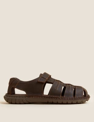 

Mens M&S Collection Leather Riptape Sandals - Brown, Brown