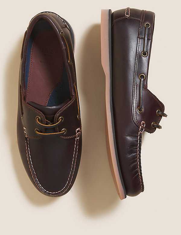 Wide Fit Leather Boat Shoes - CO
