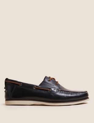 Mens M&S Collection Leather Boat Shoes - Navy, Navy