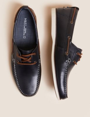 Mens M&S Collection Leather Boat Shoes - Navy