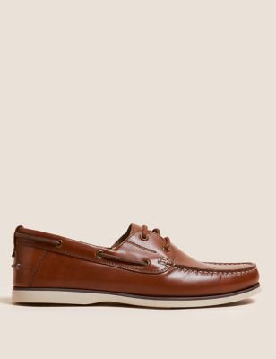 Mens M&S Collection Leather Boat Shoes - Tan, Tan