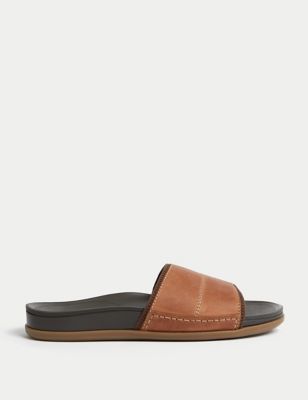 M&S Mens Airflextm Leather Slip-On Sandals - 6 - Tan, Tan