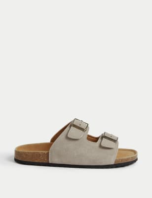 M&S Men's Suede Slip-On Corkbed Sandals - 7, Sand,Tan