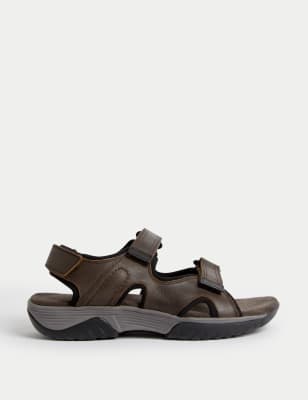 M&S Men's Airflex Leather Riptape Sandals - 12 - Brown, Brown