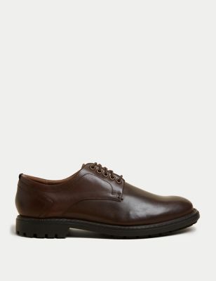 Marks And Spencer Mens M&S Collection Wide Fit Leather Derby Shoes - Dark Brown, Dark Brown