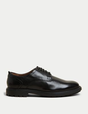 M&S Men's Wide Fit Heritage Leather Derby Shoes - 12 - Black, Black