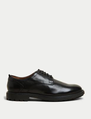 Marks And Spencer Mens M&S Collection Wide Fit Leather Derby Shoes - Black, Black