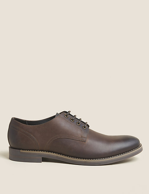 Marks And Spencer Mens M&S Collection Leather Derby Shoes - Brown, Brown