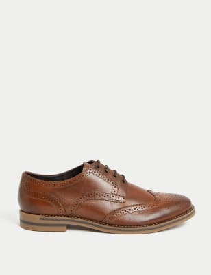 M&S Men's Leather Brogues - 7 - Brown, Brown