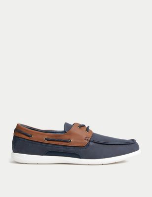 M&S Mens Lace Up Deck Shoes - 6 - Navy, Navy,Tan