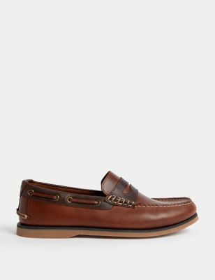 Leather Slip On Deck Shoes - AT