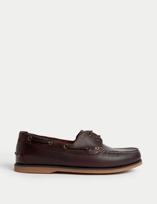 M&S Men's Leather Deck Shoes - 9 - Brown, Brown