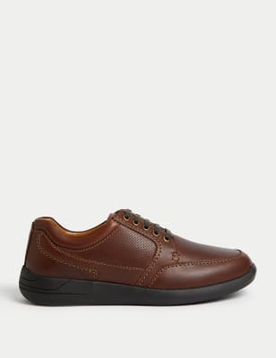 M&S Men's Wide Fit Airflex Leather Derby Shoes - 7 - Dark Brown, Dark Brown