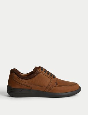 M&S Mens Wide Fit Airflex Leather Derby Shoes - 7 - Brown, Brown,Brown Mix