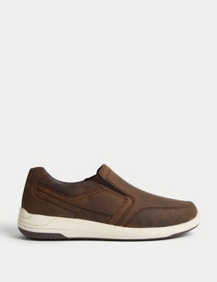 Wide Fit Leather Slip-On Shoes - NZ