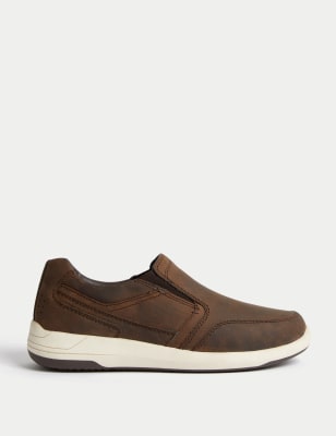 Wide Fit Leather Slip-On Shoes - NZ