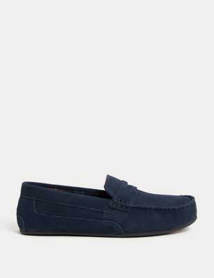Marks And Spencer Mens M&S Collection Suede Slippers with Freshfeet - Navy, Navy