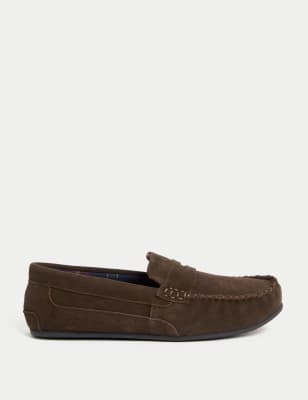 Marks And Spencer Mens M&S Collection Suede Slippers with Freshfeet - Dark Brown, Dark Brown