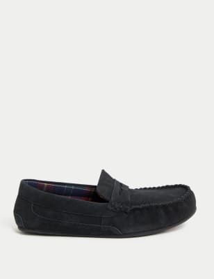 Marks And Spencer Mens M&S Collection Suede Slippers with Freshfeet - Black/Black